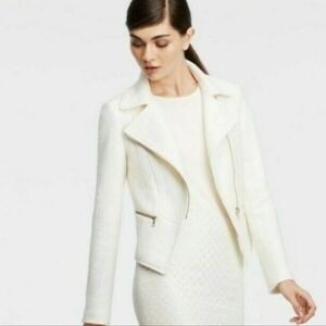 Ann Taylor Cream White Boiled Wool Moto Coat Jacket Large